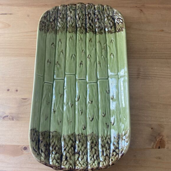 Bordallo Pinheiro Asparagus Plate Vtg Green Serving Tray Platter Portugal 12" - Picture 8 of 8